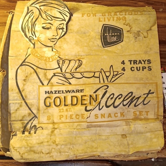 Vintage 1970s Hazelware Golden Accent 8 pc. snack set in original box - Picture 1 of 4